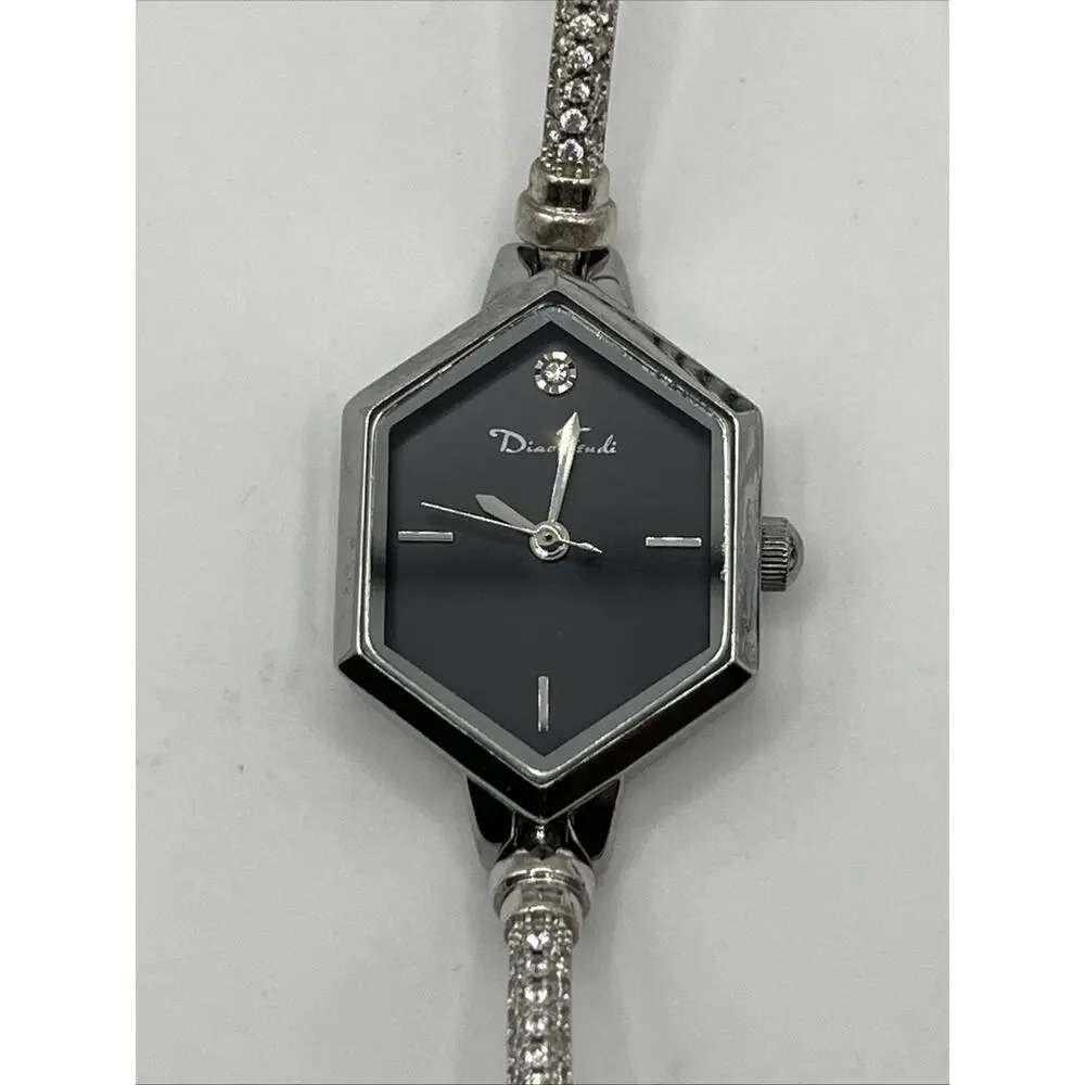 Diaofendi Fashion Hexagon Watch Bracelet Black Silver Tone Bolo Adjustable Strap